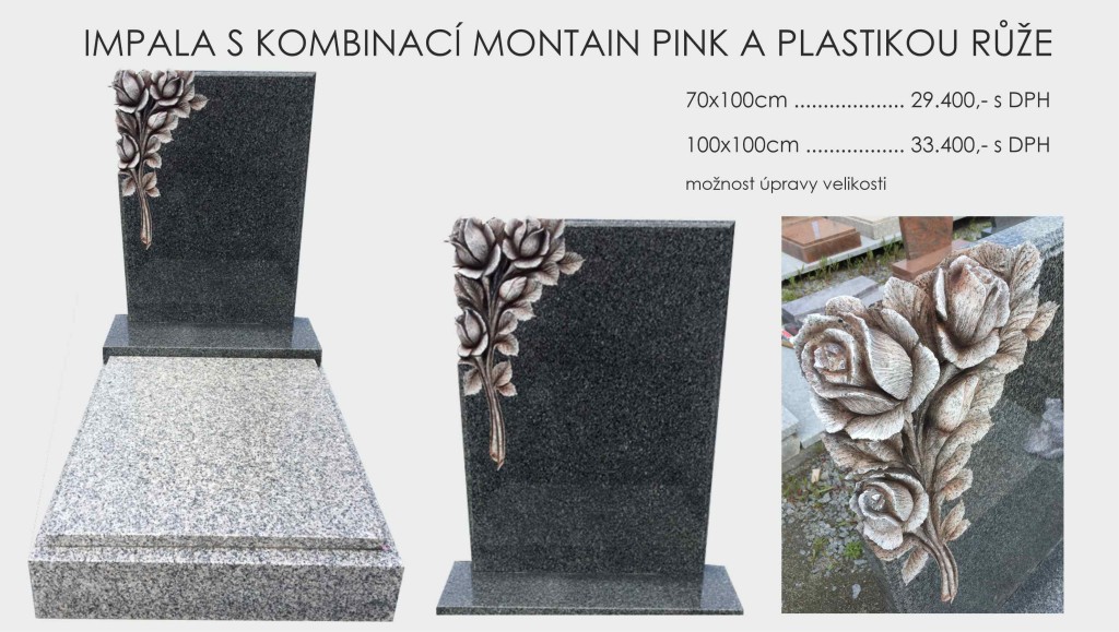 Impala s kombinací Montain pink a plastikou růže
